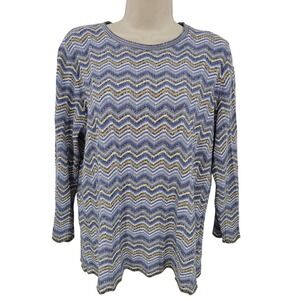 VTG Grandmacore Sweater Women M‎ Blue Chevron Knit Made USA Preppy Coastal Mom